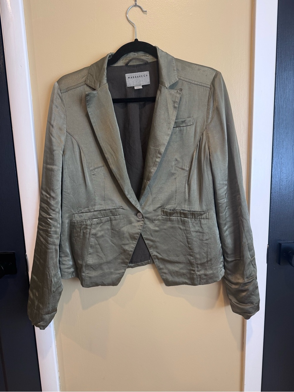 Anthropologie Marrakech Olive Green Viscose Blazer Ornate Floral Buttons Size S